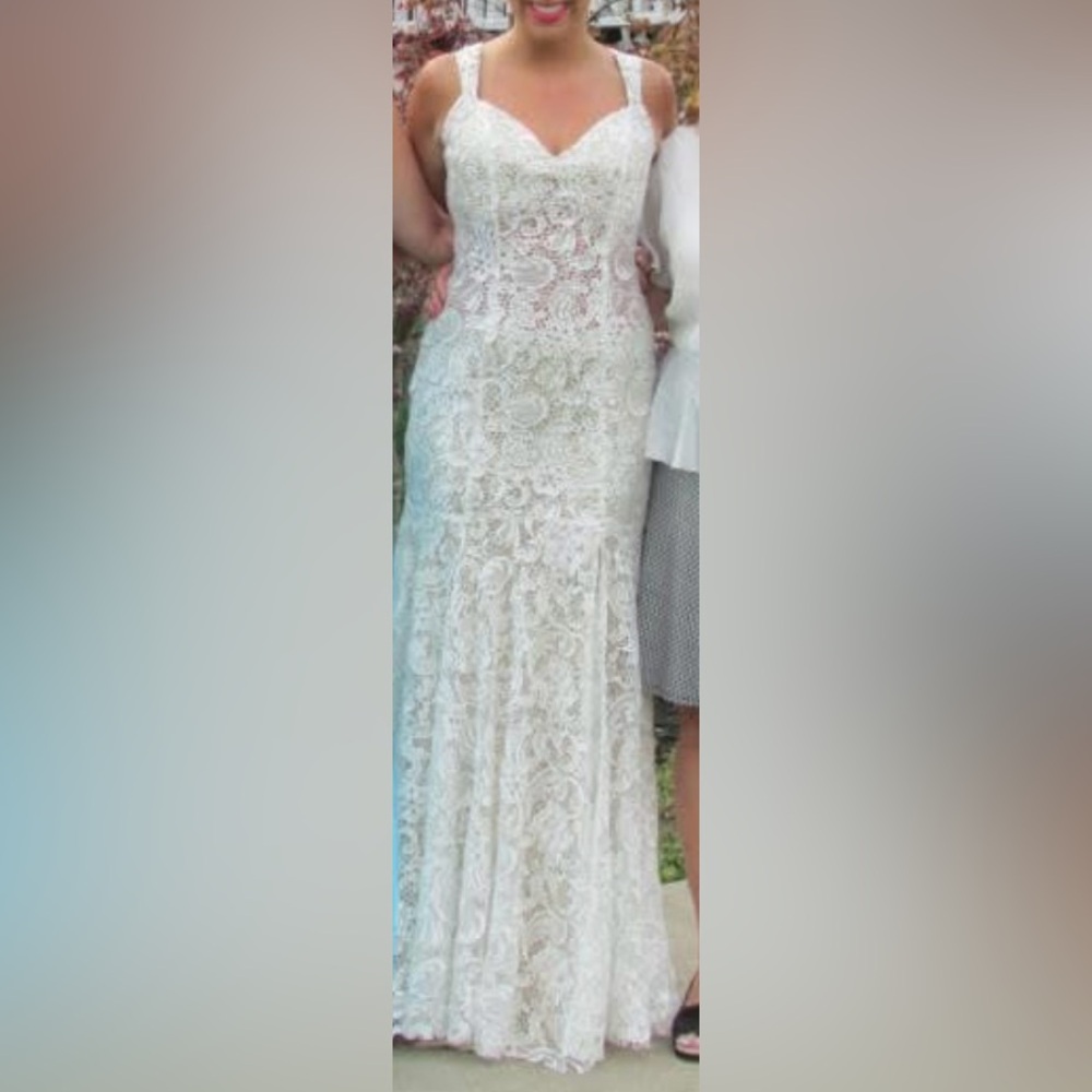 PROM Jovani Lace Wedding Dress in Cream and Tan perfect for any formal occasion